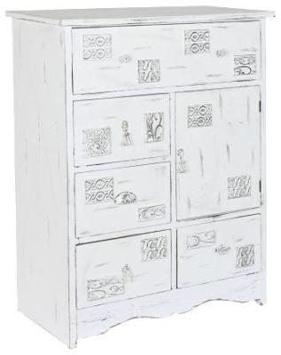 Romantic White Wood 5 Drawer Narrow Chest