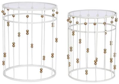 Glam White And Golden Metal Side Table Set Of 2