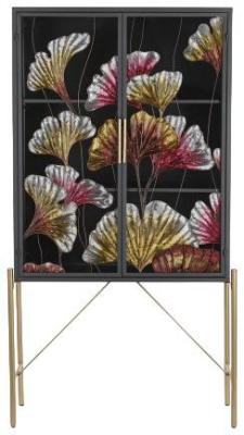 Product photograph of Floral Glass And Black 2 Door Hall Cabinet from Choice Furniture Superstore
