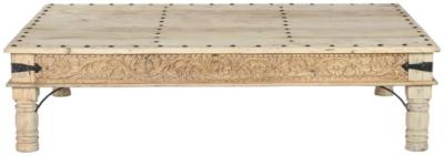 Beige Carved Wood Coffee Table