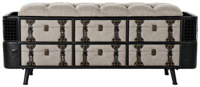 Vintage Beige And Black Metal Ottoman Bench