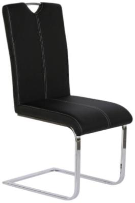 Set Of 2 Modern Black Faux Leather Dining Chairand Chrome Cantilever Base