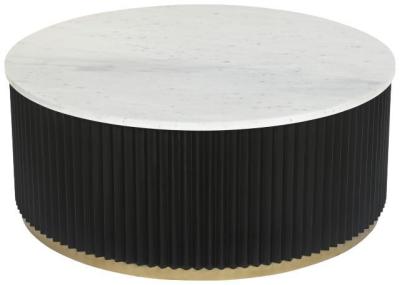 Product photograph of Modern White Marble Round Coffee Table With Black Fluted Base - 80cm from Choice Furniture Superstore