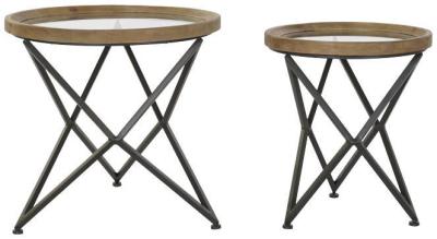 Vintage Set Of 2 Glass Top Round Coffee Table With Star Legs