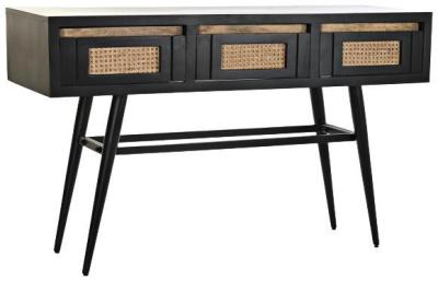 Black Rattan 3 Drawer Console Table