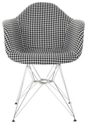 Set Of 2 Scandi Black And White Fabric Dining Chair With Chrome Legs