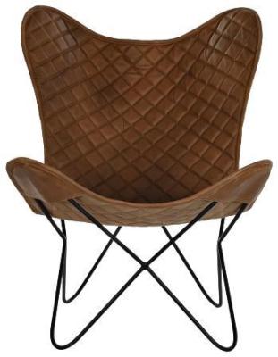 Product photograph of Brown Leather Butterfly Chair from Choice Furniture Superstore