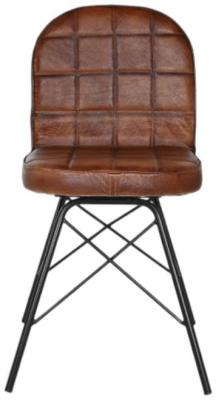 Set Of 2 Vintage Brown Leather Dining Chair