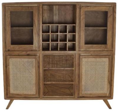 Acacia Wood 4 Door Bottle Rack Large Display Cabinet