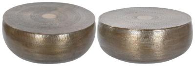 Modern Set Of 2 Golden Metal Round Coffee Table