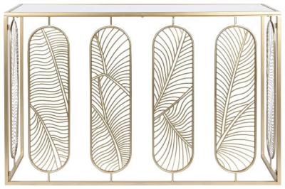 Glam Mirrored Top And Golden Leaves Console Table