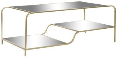 Glam Mirrored Coffee Table With Matte Golden Trim