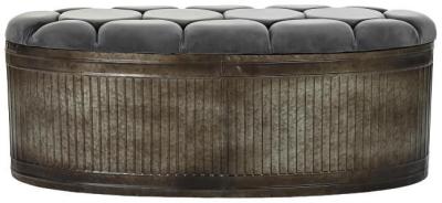 Quinn Grey Fabric And Metal Oval Ottoman Bench