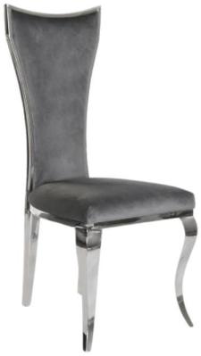 Set Of 2 Chic Grey Fabric Dining Chair With Chrome Legs