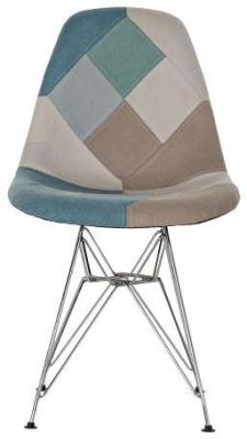 Set Of 4 Scandi Patchwork Fabric Armless Dining Chair