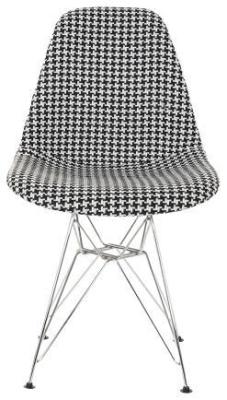 Set Of 4 Scandi Black And White Fabric Dining Chair With Chrome Legs