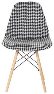 Set Of 4 Scandi Black And White Fabric Dining Chair With Slim Wooden Legs