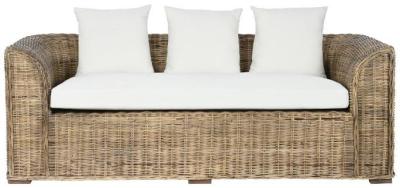 White Rattan And Fabric 3 Seater Sofa