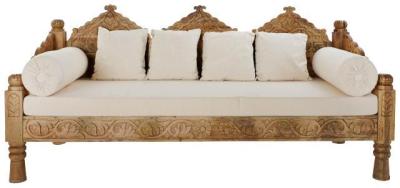 Arabian Beige Carved Mango Wood Couch Sofa