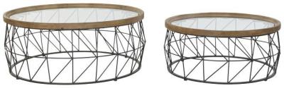 Vintage Set Of 2 Glass Top Round Coffee Table