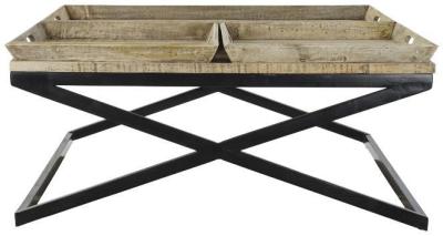 African Wooden Black Metal Coffee Table