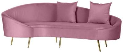 Sixties Pink Fabric Couch 3 Seater Sofa With Cushions