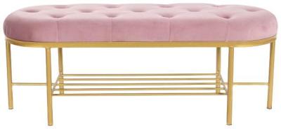 Pink And Golden Fabric Ottoman Bench