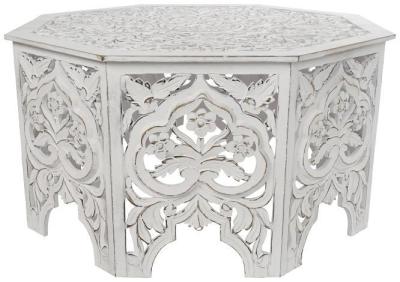 Indian White Wood Round Coffee Table