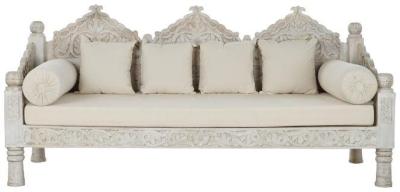 Amritsar Beige Carved Mango Wood Couch Sofa