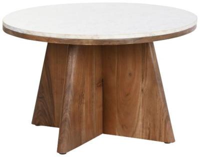 Modern White Marble And Acacia Wood Round Coffee Table