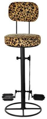 Set Of 2 African Leopard Print Leather Bicycle Barstool With Back