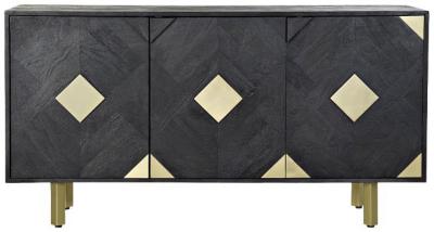 Modern Black Mango Wood 145cm Medium Buffet Sideboard 3 Doors