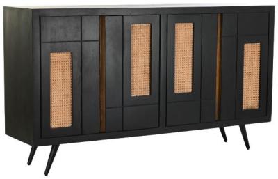 Black Mango Wood And Rattan 160cm Medium Buffet Sideboard 4 Doors