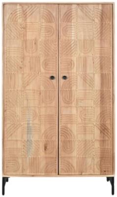 Product photograph of Arcot Acacia Wood 2 Door Hall Cabinet With Geomatric Pattern from Choice Furniture Superstore