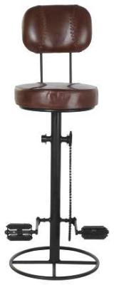 Set Of 2 Vintage Dark Brown Leather Bicycle Barstool With Back