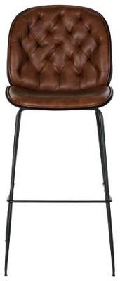 Set Of 2 Vintage Brown And Black Faux Leather Barstool With Back