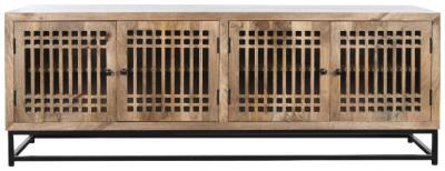 Modern Brown Mango Wood 170cm Large Buffet Sideboard 4 Doors