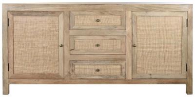 Modern Brown Mango Wood And Rattan 180cm Large Buffet Sideboard 2 Doors