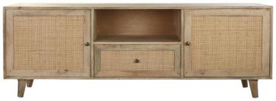 Alpine Brown Mango Wood And Rattan 180cm Tv Unit