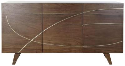 Antique Dark Brown Acacia Wood 145cm Medium Buffet Sideboard 3 Doors