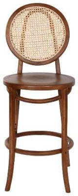 Set Of 2 Vintage Dark Brown And Rattan Rack Barstool With Back