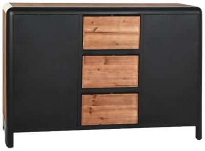 Modern Dark Brown Wood And Metal 120cm Small Buffet Sideboard 2 Doors