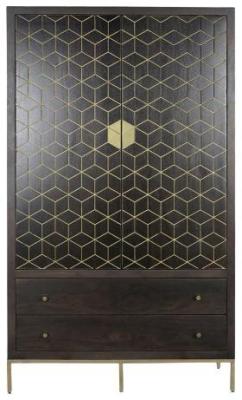 Modern Dark Brown Acacia Wood 2 Door Hall Cabinet