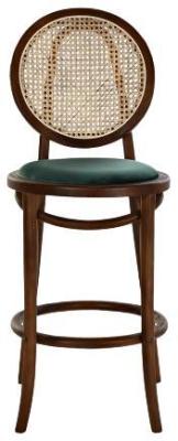 Set Of 2 Vintage Dark Brown And Green Rattan Barstool With Back