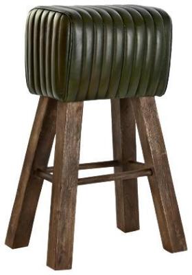 Set Of 2 Vintage Dark Green Leather Barstool