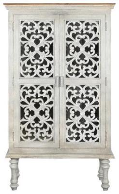 Product photograph of Indian Grey Mango Wood Carved 2 Door Hall Cabinet from Choice Furniture Superstore