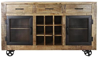 Traditional Mango Wood 150cm Medium Buffet Sideboard With Bottle Rack