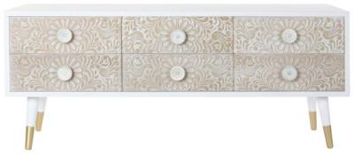 Traditional Mandala White Wooden Tv Unit