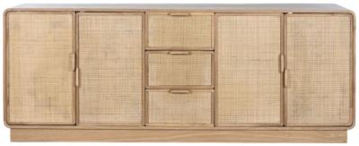 Vintage Oak And Rattan Extra Large Buffet Sideboard 4 Doors