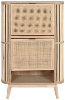 Product photograph of Natural Wood And Rattan 2 Drawer Shoe Cabinet from Choice Furniture Superstore